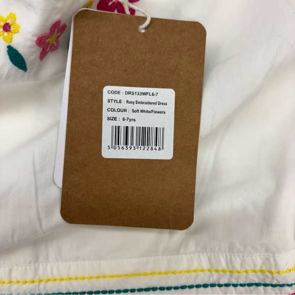 Frugi Rosy Embroidered Dress Size 6-7 NWT Organic Cotton White Flowers - Picture 4 of 5